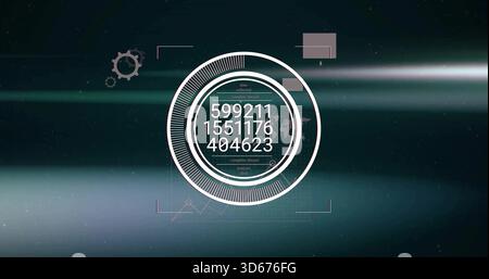 Rotating HUD showing marked progress ring and thin arc on digital dash, with three stacked values Stock Photo