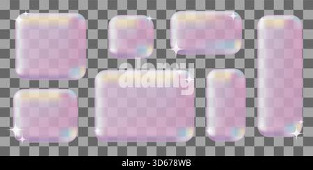 3d Y2K Pink Glass Frames UI UX elements. Vector set of Translucent geometric billboards for decoration and covering. Modern and sleek design suitable for websites and user interfaces. Stock Vector