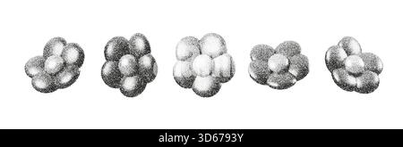 Dot and grain flower forms with stipple noise build a grainy 3D botanical scene. Abstract halftone petals, soft fade and vintage texture add a dreamy Stock Vector