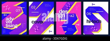 Vibrant and Geometric Poster Set with Bold Shapes and in Colorful Gradient. Creative Cover or Poster Template Design Stock Vector