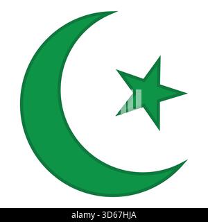 Green Crescent Moon And Star, Islamic Symbol Vector Illustration Isolated Stock Vector