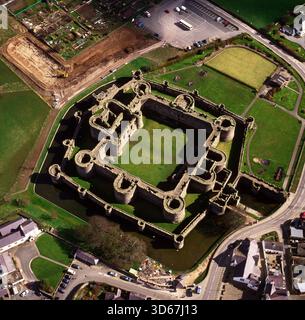 Aerial view of the ruins of Beaumaris Castle on the Island of Anglesey ...