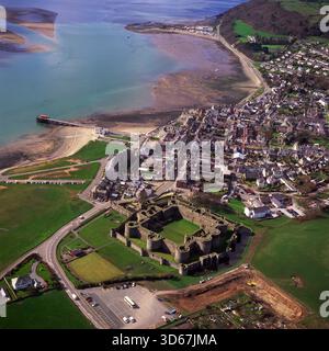 Aerial view of the ruins of Beaumaris Castle on the Island of Anglesey ...