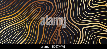 Soft gold curves echo tree rings and sand waves over a dark foundation. Perfect for luxury branding, modern templates, and geometric abstract designs. Stock Vector