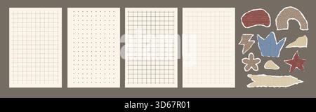 Classic graph matrix pattern on weathered paper with ripped edges. Ideal for educational layouts, planners, workbooks, and creative printable designs. Stock Vector