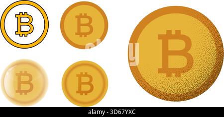 Bitcoin coin icon vector collection in modern glass styles. Detailed Bitcoin symbol vector illustration perfect for finance apps and web design. Stock Vector