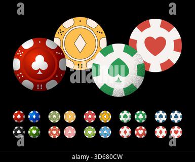 Casino Poker chip set vector collection. Detailed Poker symbol vector illustration perfect for betting apps and web design.. Stock Vector