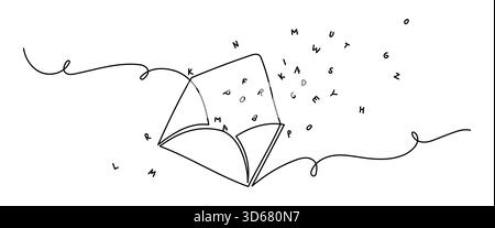 Envelope with flying letters in modern minimal line drawing Stock Vector