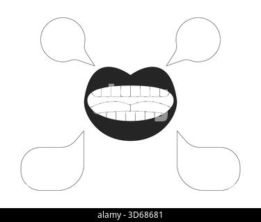 Mouth speaking with empty speech bubbles 2D line object Stock Vector