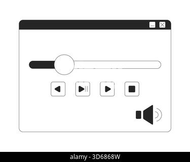 Media player interface with controls 2D line object Stock Vector