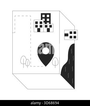 Isometric urban map with location pin 2D line object Stock Vector