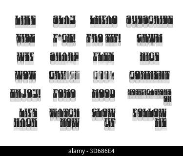 Multilayer bold black viral internet slang typography set Stock Vector