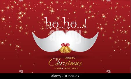 ho ho merry christmas, sparkle golden stars with moustache greetings vector illustration background Stock Vector