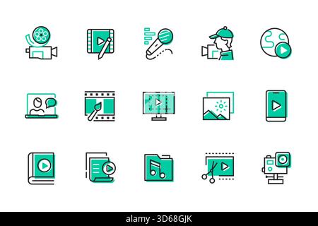 Video creation - set of line design style icons Stock Vector