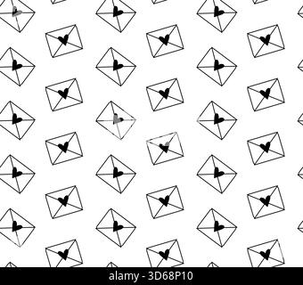 Love letter Valentine's Day seamless pattern. Vector graphic line black and white illustration. Banner, poster, wrapping paper, sticker, print, modern Stock Vector