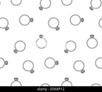 Engagement ring Valentine's Day seamless pattern. Vector graphic line black and white illustration. Banner, poster, wrapping paper, sticker, print, mo Stock Vector