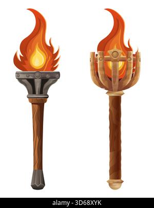 detailed vector illustration showing of fantasy and ancient torch isolated on white background Stock Vector