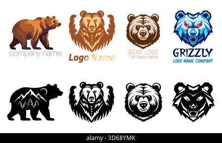 bear grizzly logo creative and original for your business or company set logotype cartoon stock color and black and white vector illustration isolated Stock Vector