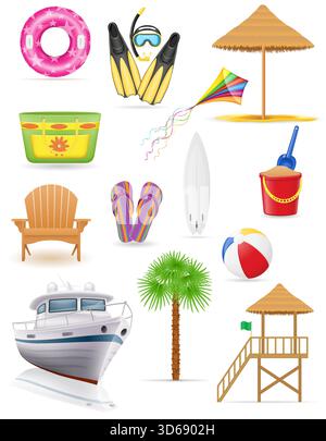 equipment items beah and sea cartoon stock vector illustration isolated on white background Stock Vector