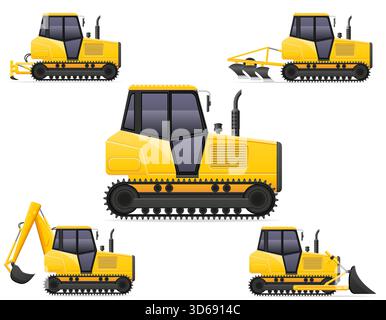 caterpillar tractor bulldozer transport equipment for repair construction and agricultural work cartoon stock vector illustration isolated on white ba Stock Vector