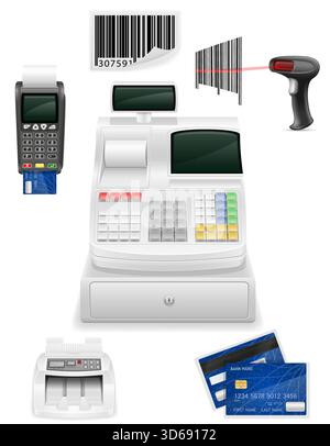cash register equipment for a shop cartoon stock vector illustration isolated on white background Stock Vector