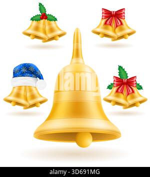 christmas decoration gold bells cartoon stock vector illustration isolated on white background Stock Vector