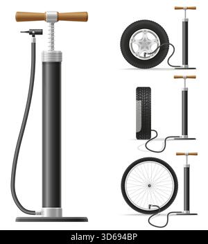 car hand air pump set icons cartoon stock vector illustration isolated on white background Stock Photo