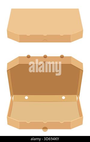 cardboard pizza box vector illustration isolated on white background Stock Photo