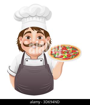 chef man preparing dishes and food in the kitchen vector illustration isolated on white background Stock Photo