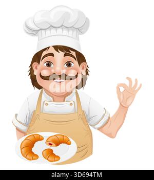chef man preparing dishes and food in the kitchen vector illustration isolated on white background Stock Photo