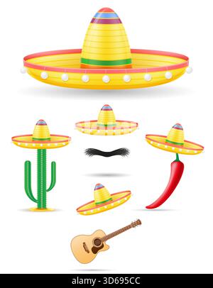 sombrero hat national mexican headdress cartoon stock vector illustration isolated on white background Stock Photo