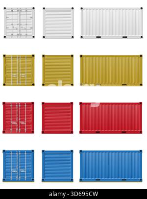 metal cargo container for long distance commercial transport by sea or rail cartoon stock vector illustration isolated on white background Stock Photo