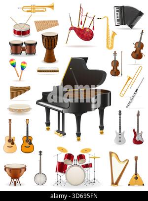 lots of different musical instruments cartoon stock vector illustration isolated on white background Stock Photo