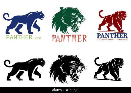panther logo creative and original for your business or company set logotype cartoon stock color and black and white vector illustration isolated on w Stock Photo