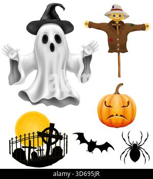halloween items design for celebration cartoon stock vector illustration isolated on white background Stock Vector