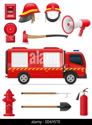 firefighting equipment items cartoon stock vector illustration isolated on white background Stock Vector