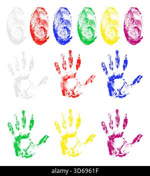fingerprint and handprint of different colors cartoon stock vector illustration isolated on gray background Stock Vector