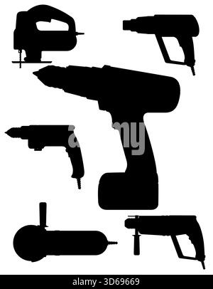 electric tools for repair black silhouette cartoon stock vector illustration isolated on white background Stock Vector