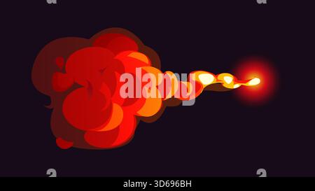 Cartoon magic red smoke effect, fireball with flame and smoke swirl. Vector explosion glowing with hot energy and dynamic burning shapes on dark background. Fantasy cloud with sparks and light Stock Vector