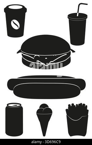 fast food black silhouette cartoon stock vector illustration isolated on white background Stock Vector