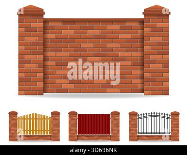 fence made from wooden stone brick cartoon stock vector illustration isolated on white background Stock Vector