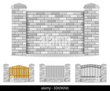 fence made from wooden stone brick cartoon stock vector illustration isolated on white background Stock Vector