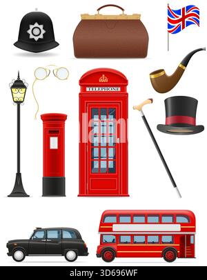 london england symbol items cartoon stock vector illustration isolated on white background Stock Vector