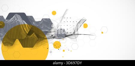 Abstract composition with wireframe hexagons, dots, and lines. Vector Stock Vector