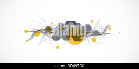 Abstract composition with wireframe hexagons, dots, and lines. Vector Stock Vector