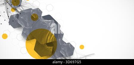 Abstract composition with wireframe hexagons, dots, and lines. Vector Stock Vector