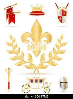 king royal golden attributes of medieval cartoon stock vector illustration isolated on white background Stock Vector