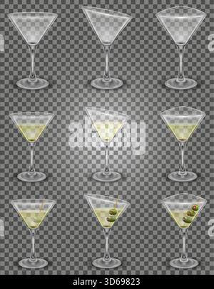 martini cocktail alcoholic drink glass cartoon stock vector illustration isolated on transparent background Stock Vector