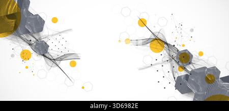 Abstract composition with wireframe hexagons, dots, and lines. Vector Stock Vector