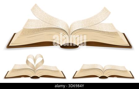 retro open book with pages cartoon stock vector illustration isolated on white background Stock Vector